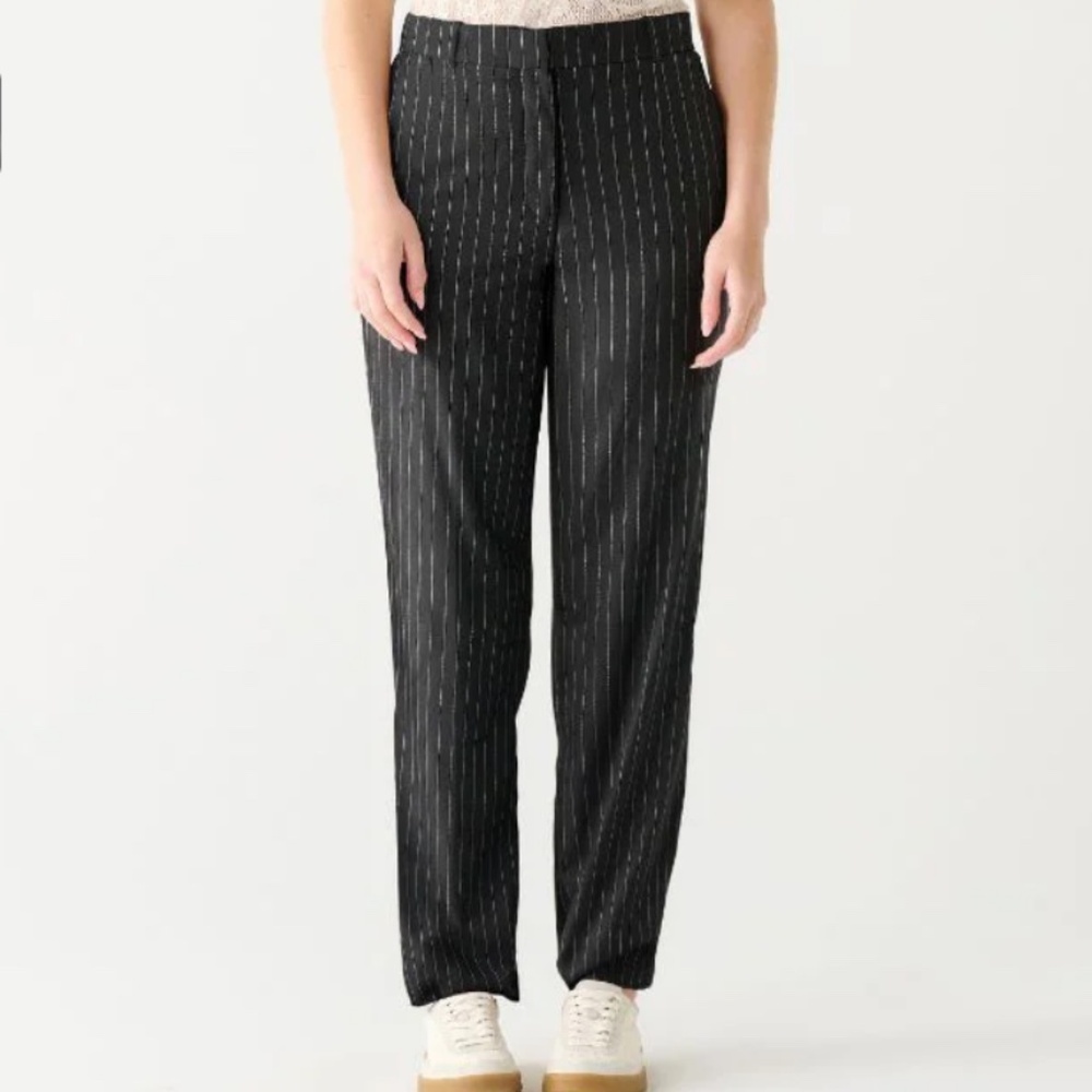 Marc Cain Tailored Pinstripe Wide-Leg Trousers Metallic Linen Blend Sz 12
